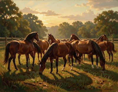 Paarden in groep in ruime paddock