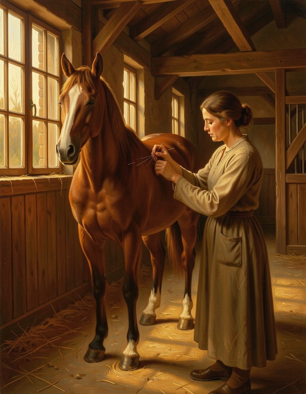 Paard ontvangt acupunctuur behandeling