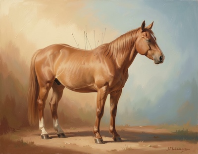 Paard ontspant tijdens acupunctuur sessie